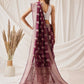 Floral Banarasi Organza Soft Silk Wine Saree