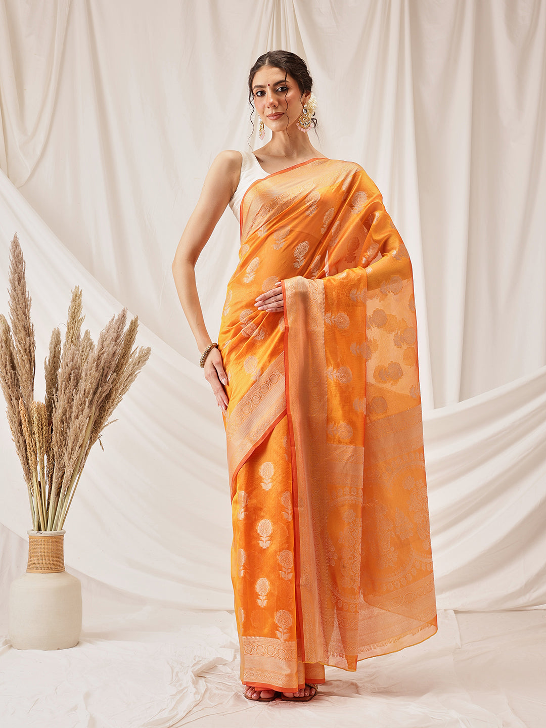 Floral Banarasi Organza Soft Silk Yellow Saree