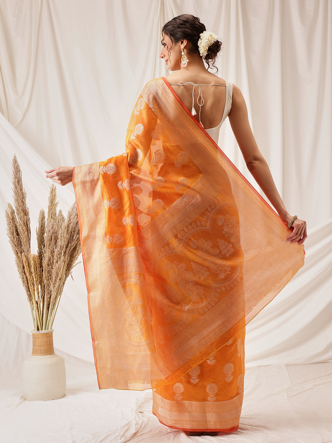 Floral Banarasi Organza Soft Silk Yellow Saree