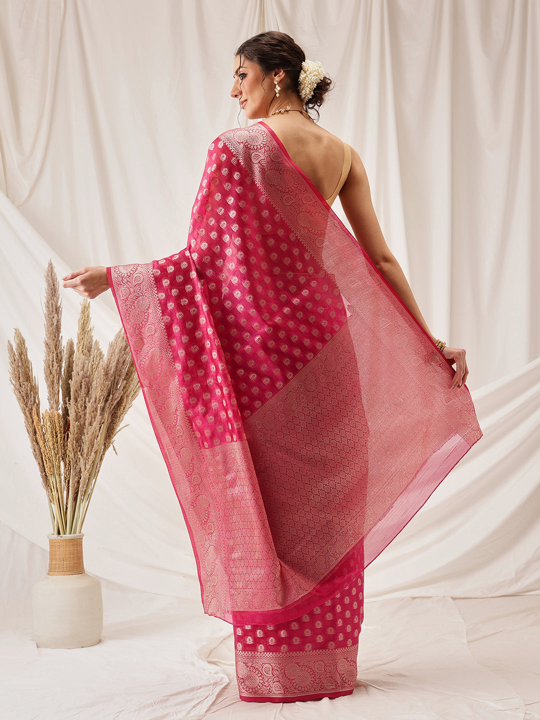 Banarasi Organza Soft Silk Pink Saree