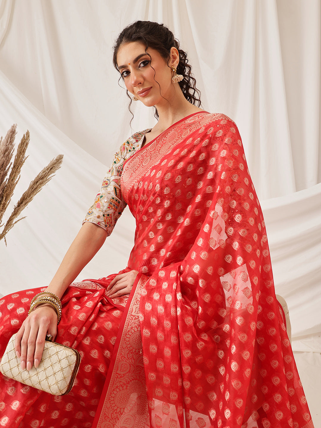 Banarasi Organza Soft Silk Red Saree