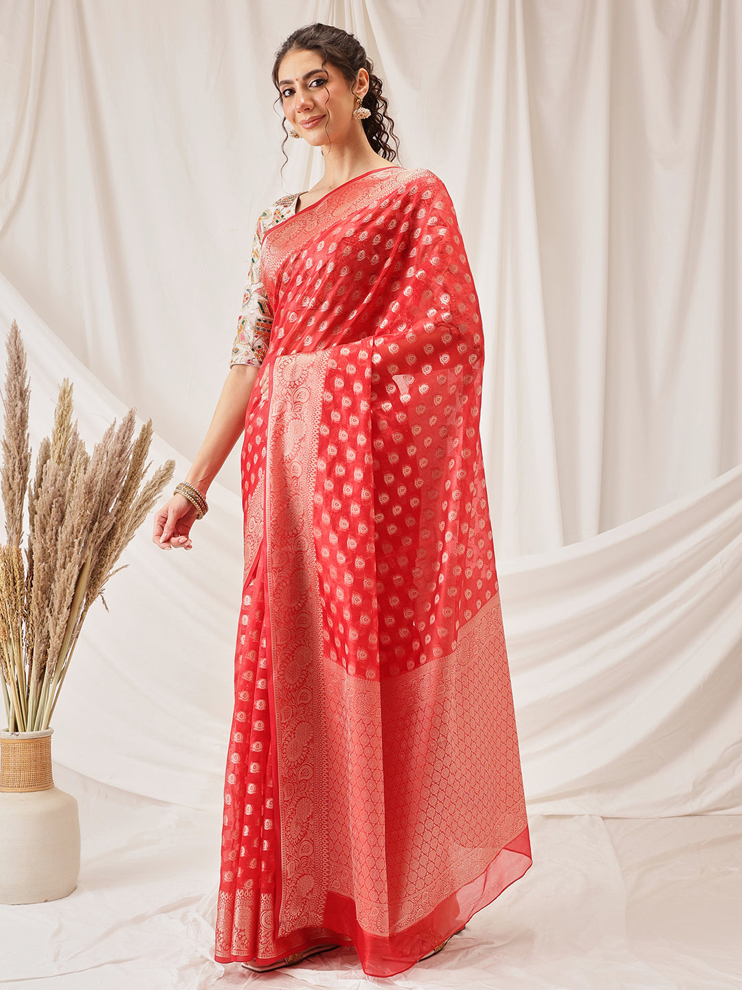 Banarasi Organza Soft Silk Red Saree