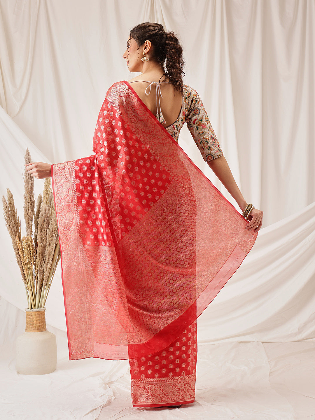 Banarasi Organza Soft Silk Red Saree