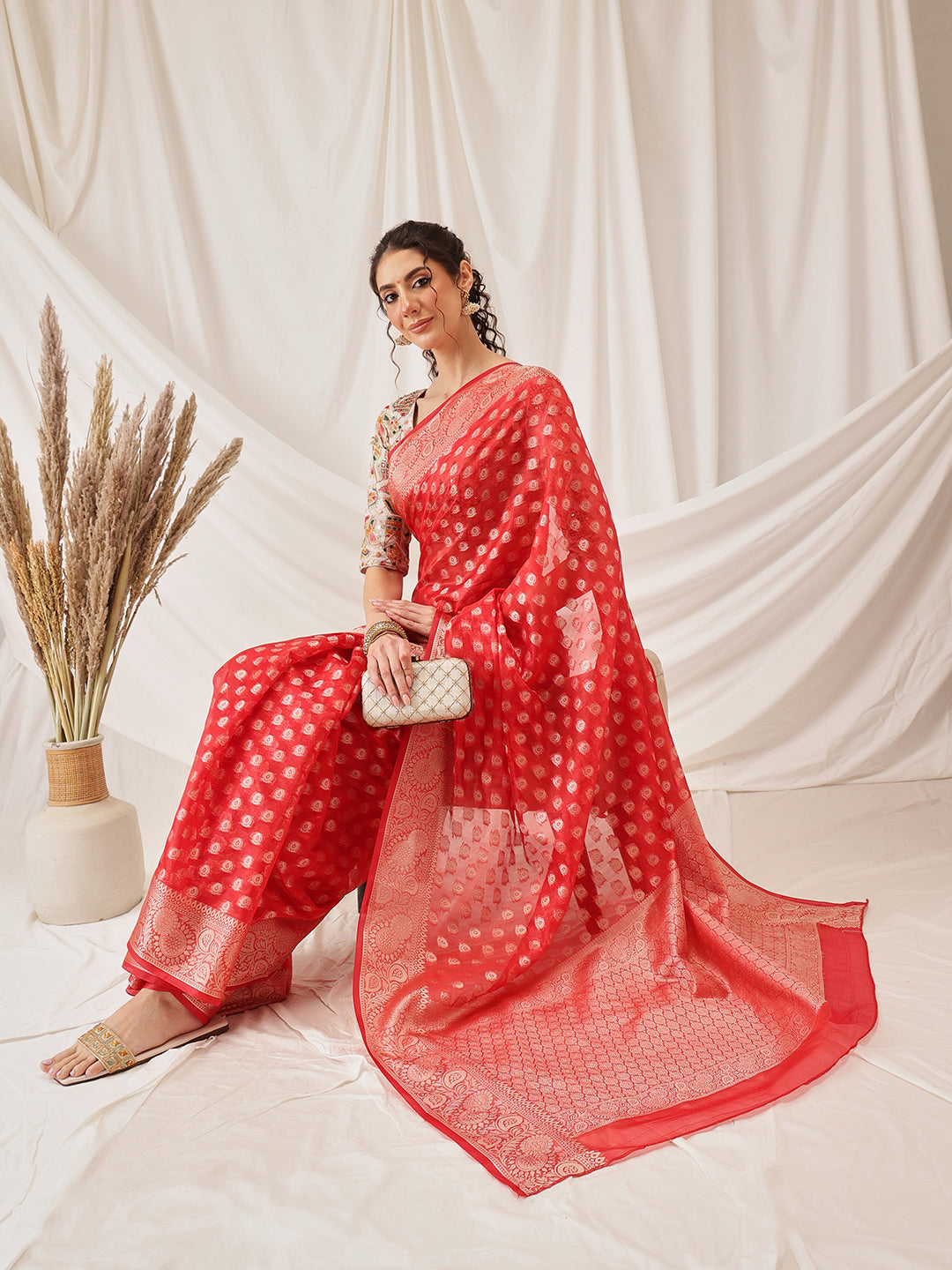 Banarasi Organza Soft Silk Red Saree