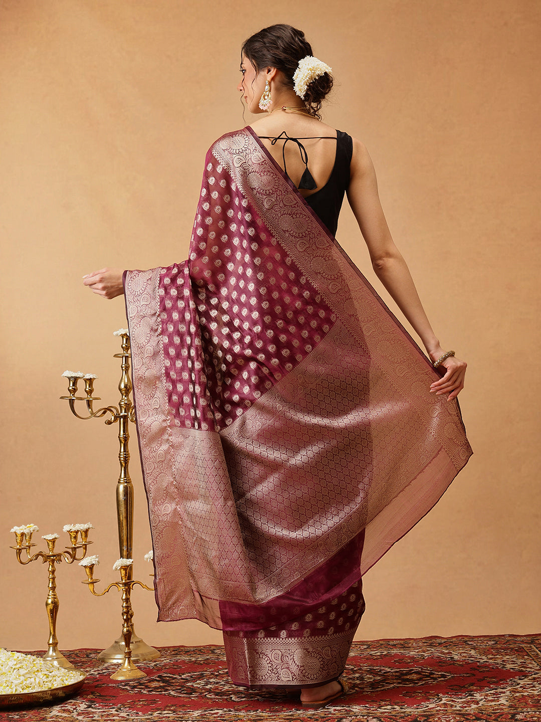Banarasi Organza Soft Silk Wine Saree