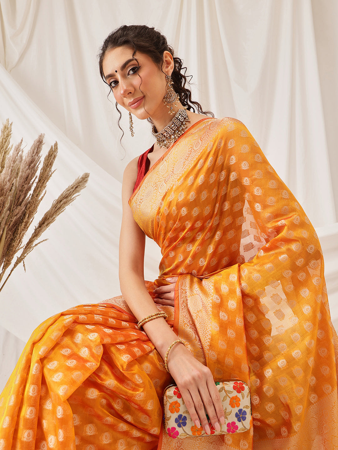 Banarasi Organza Soft Silk Yellow Saree
