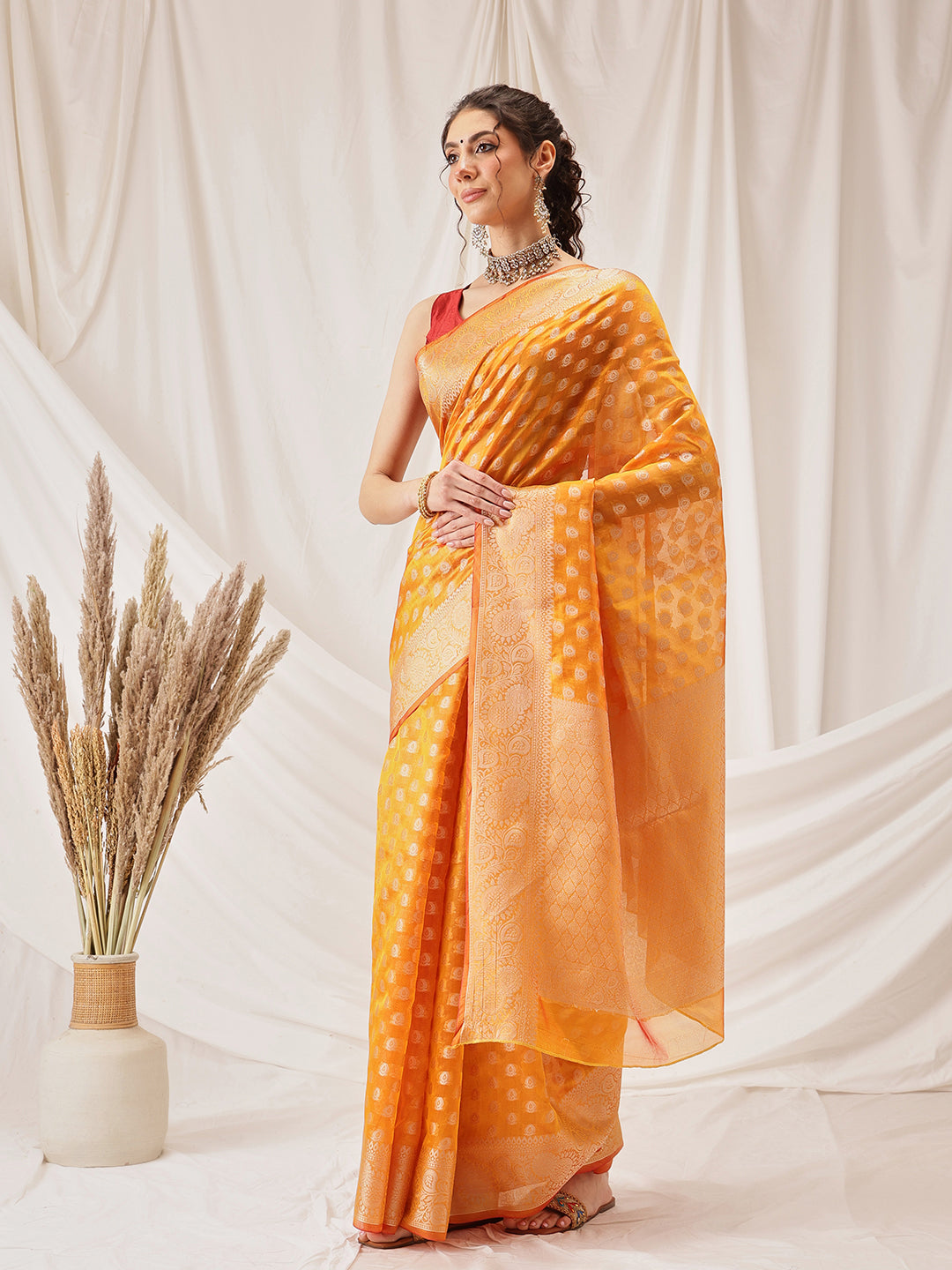 Banarasi Organza Soft Silk Yellow Saree