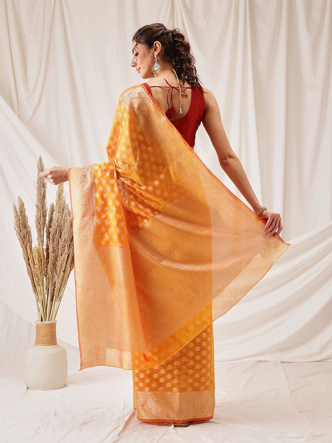 Banarasi Organza Soft Silk Yellow Saree