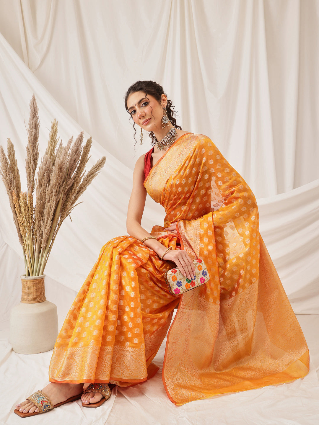 Banarasi Organza Soft Silk Yellow Saree