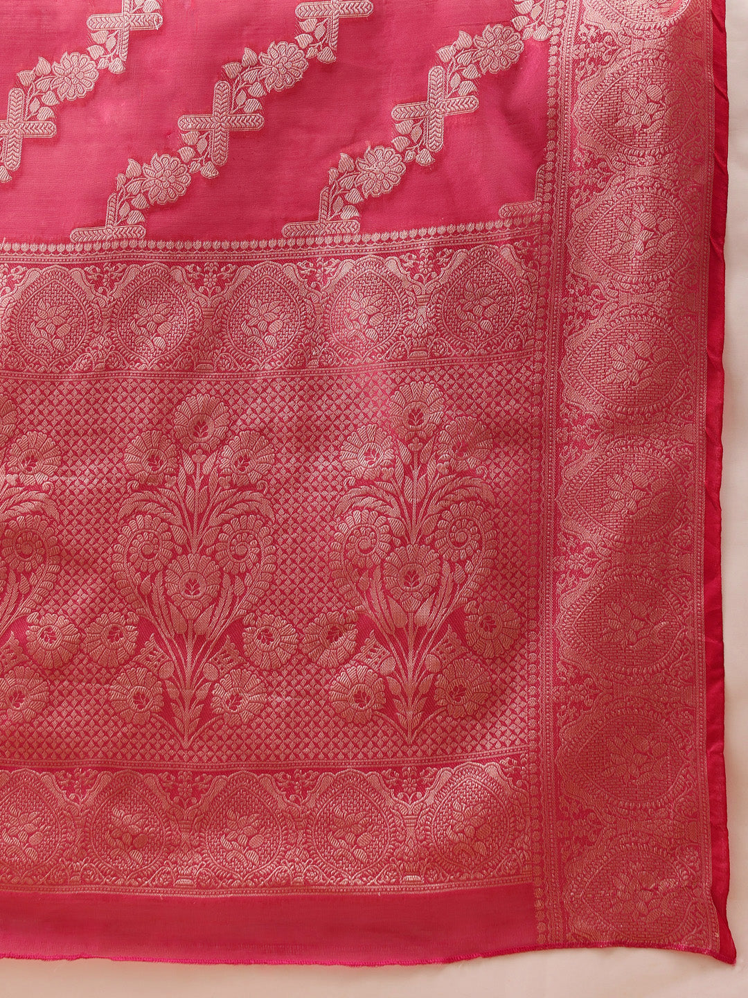 Laheriya Floral Banarasi Organza Soft Silk Pink Saree