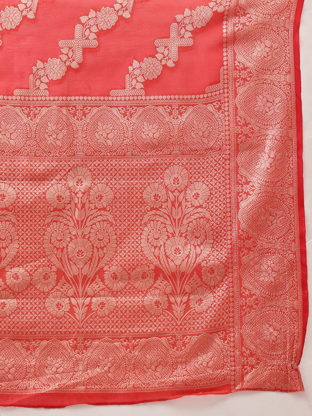 Laheriya Floral Banarasi Organza Soft Silk Red Saree