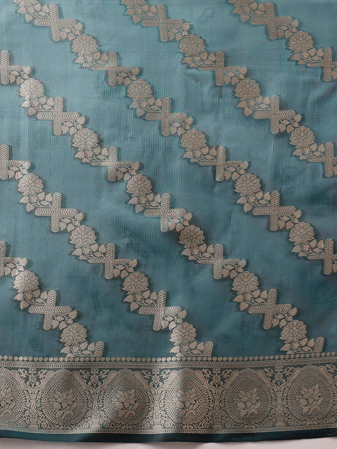 Laheriya Floral Banarasi Organza Soft Silk Teal Saree
