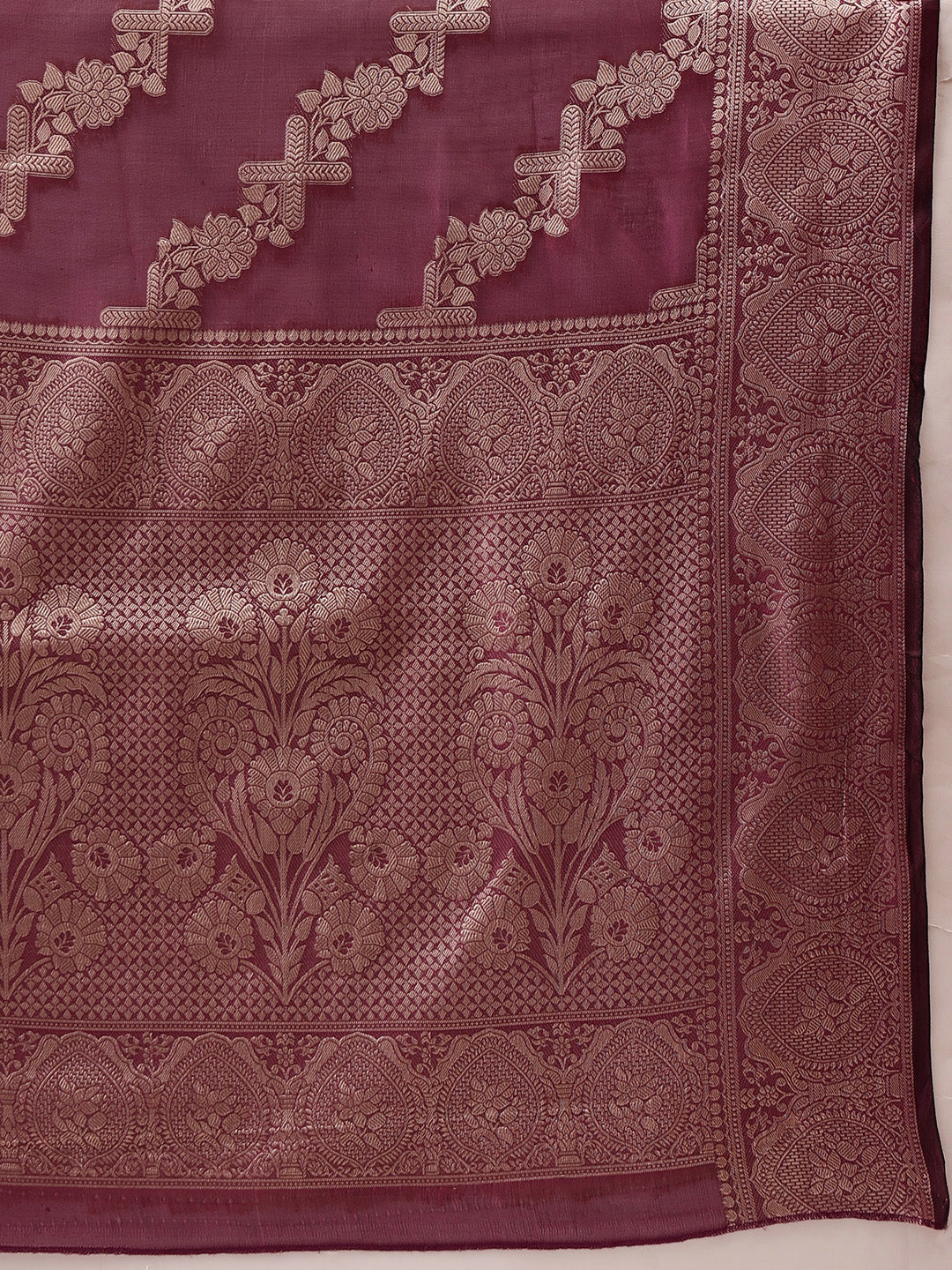 Laheriya Floral Banarasi Organza Soft Silk Wine Saree
