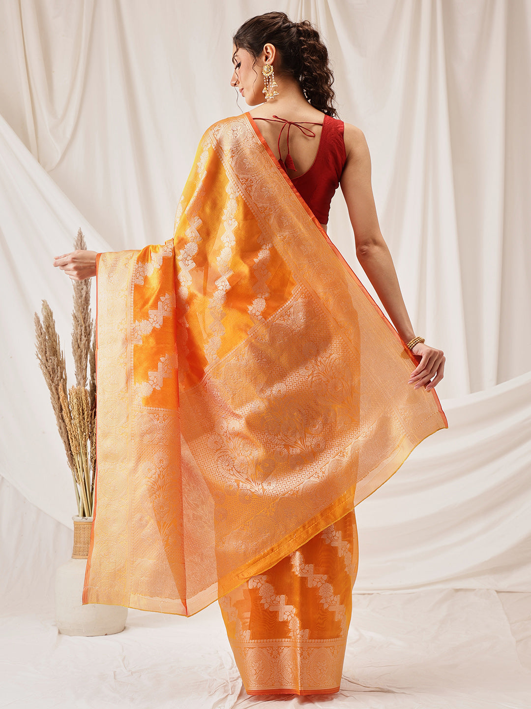 Laheriya Floral Banarasi Organza Soft Silk Yellow Saree