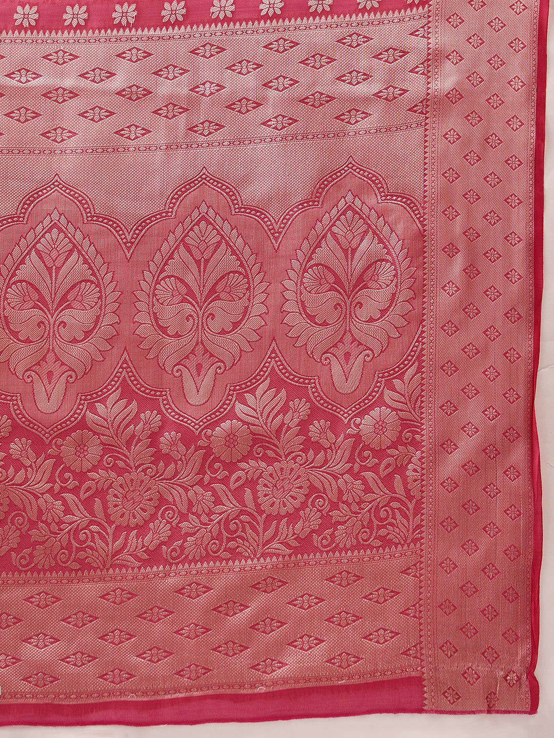Floral Banarasi Organza Soft Silk Pink Saree With Small Border