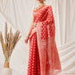 Floral Banarasi Organza Soft Silk Red Saree With Small Border