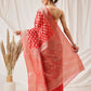 Floral Banarasi Organza Soft Silk Red Saree With Small Border