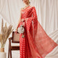Floral Banarasi Organza Soft Silk Red Saree With Small Border
