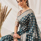 Floral Banarasi Organza Soft Silk Teal Saree With Small Border