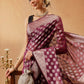 Floral Banarasi Organza Soft Silk Wine Saree With Small Border