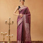 Floral Banarasi Organza Soft Silk Wine Saree With Small Border