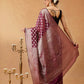 Floral Banarasi Organza Soft Silk Wine Saree With Small Border