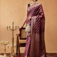 Floral Banarasi Organza Soft Silk Wine Saree With Small Border