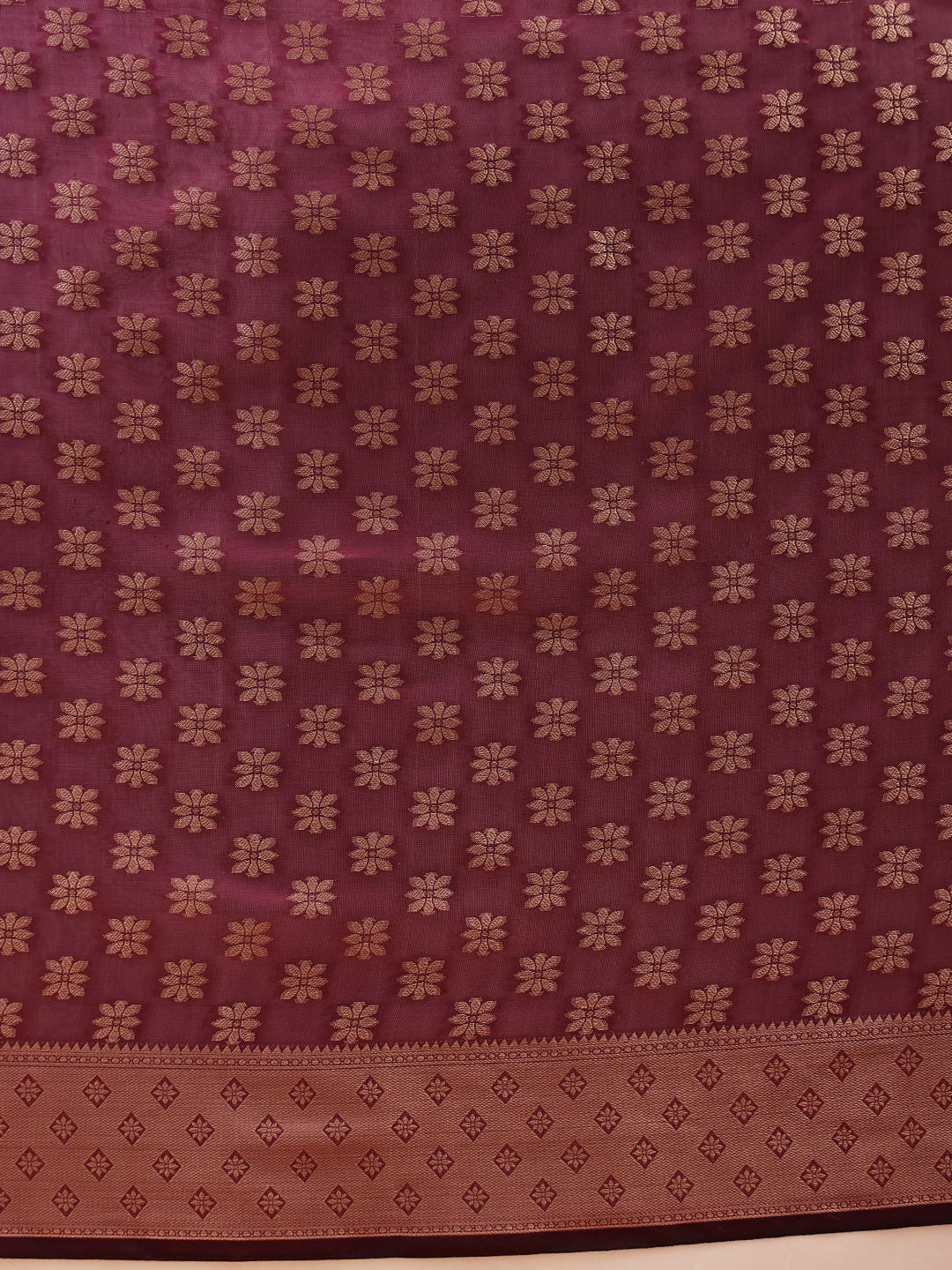Floral Banarasi Organza Soft Silk Wine Saree With Small Border