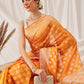 Floral Banarasi Organza Soft Silk Yellow Saree With Small Border
