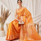 Floral Banarasi Organza Soft Silk Yellow Saree With Small Border