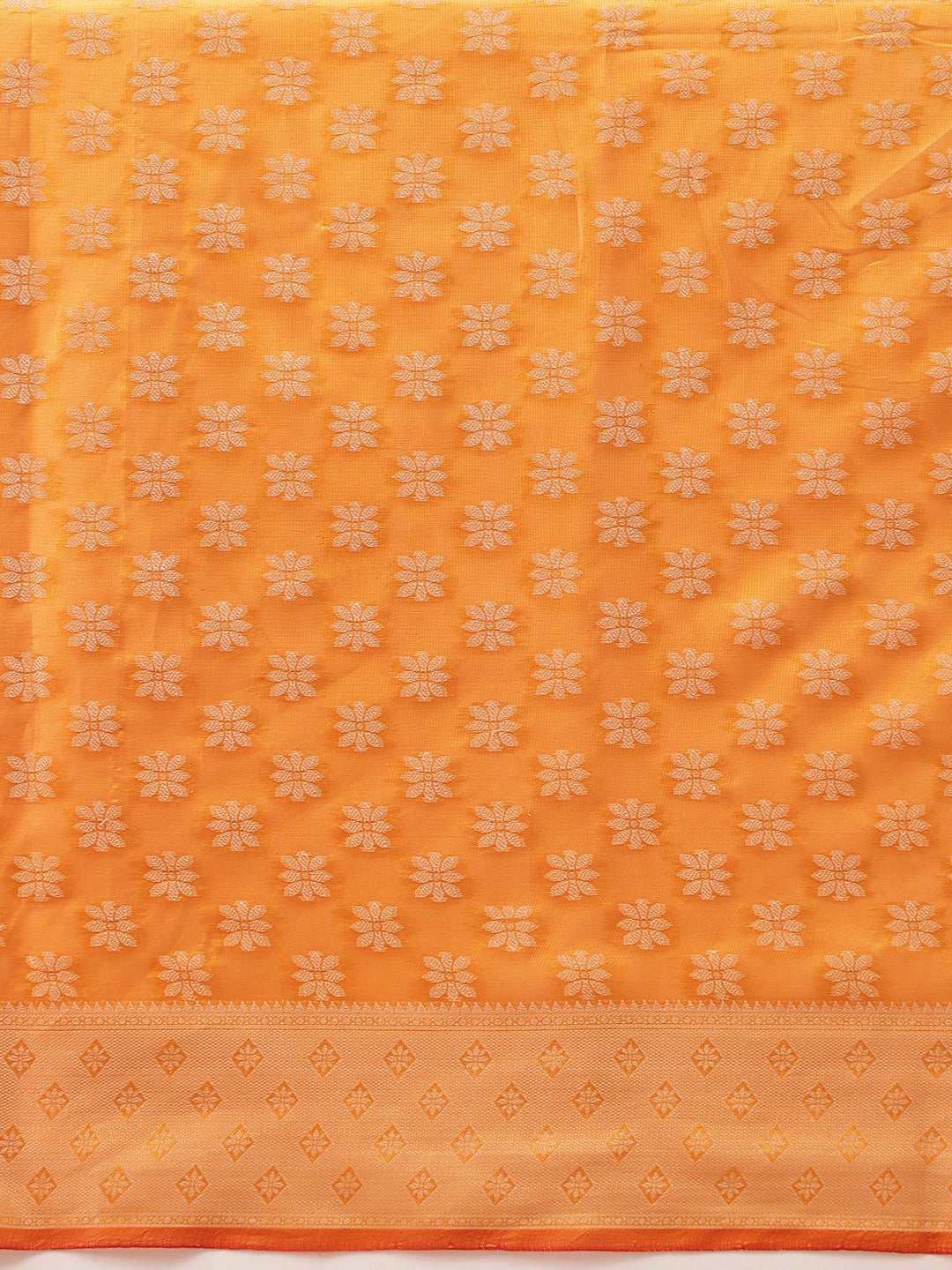 Floral Banarasi Organza Soft Silk Yellow Saree With Small Border