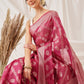 Organza Soft Silk Pink Saree With Floral Border