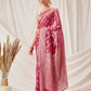 Organza Soft Silk Pink Saree With Floral Border