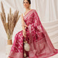 Organza Soft Silk Pink Saree With Floral Border