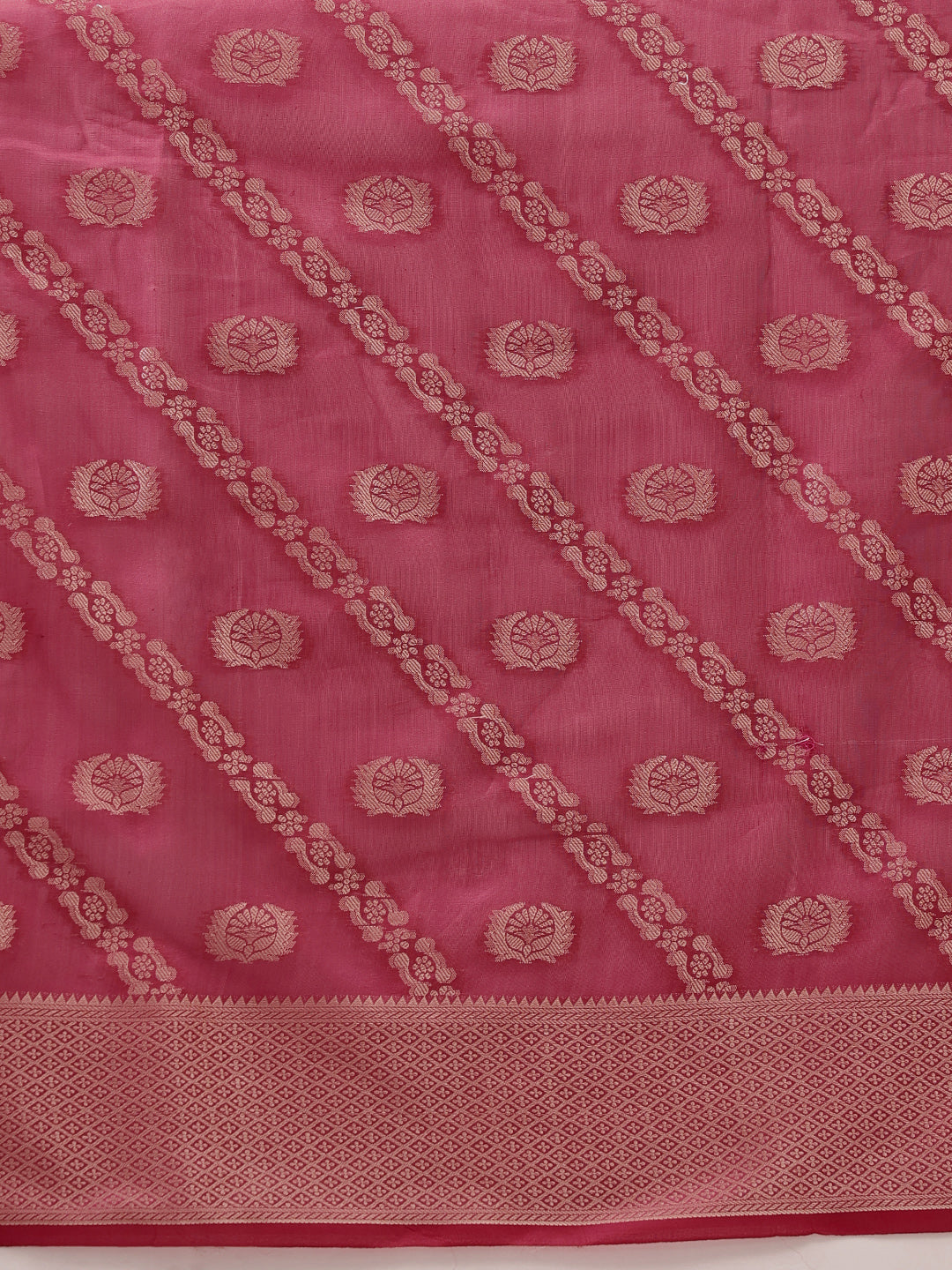 Organza Soft Silk Pink Saree With Floral Border
