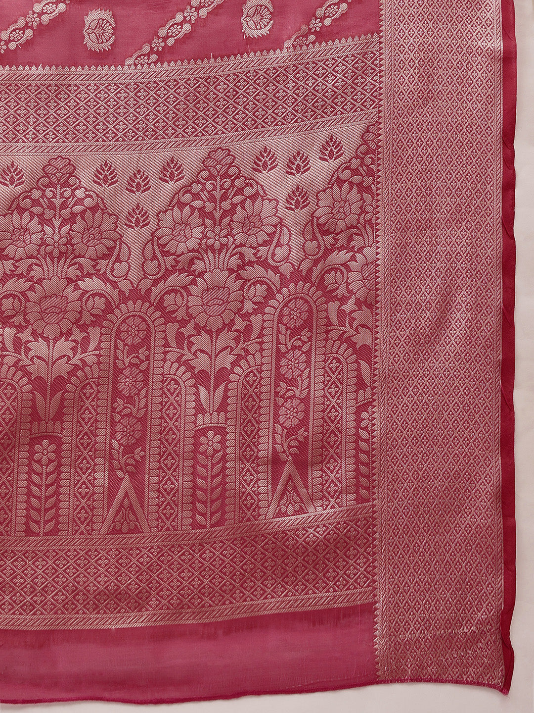Organza Soft Silk Pink Saree With Floral Border