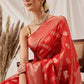 Organza Soft Silk Red Saree With Floral Border