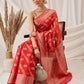 Organza Soft Silk Red Saree With Floral Border
