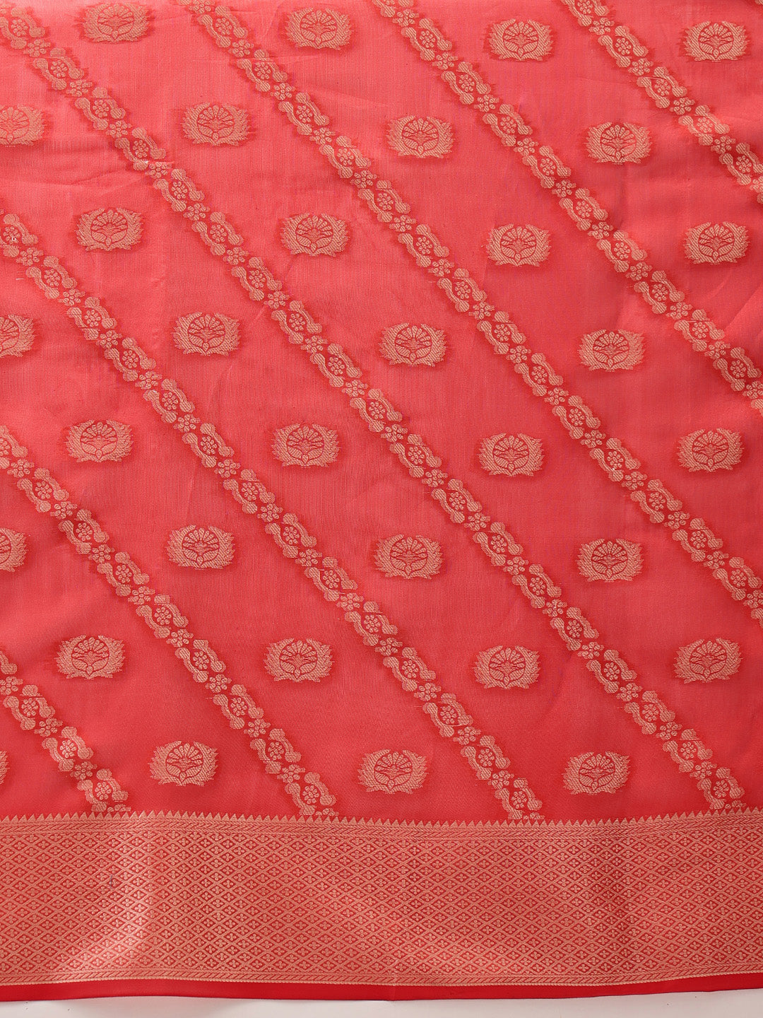 Organza Soft Silk Red Saree With Floral Border