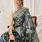 Organza Soft Silk Teal Saree With Floral Border