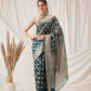Organza Soft Silk Teal Saree With Floral Border