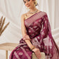 Organza Soft Silk Wine Saree With Floral Border