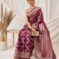 Organza Soft Silk Wine Saree With Floral Border
