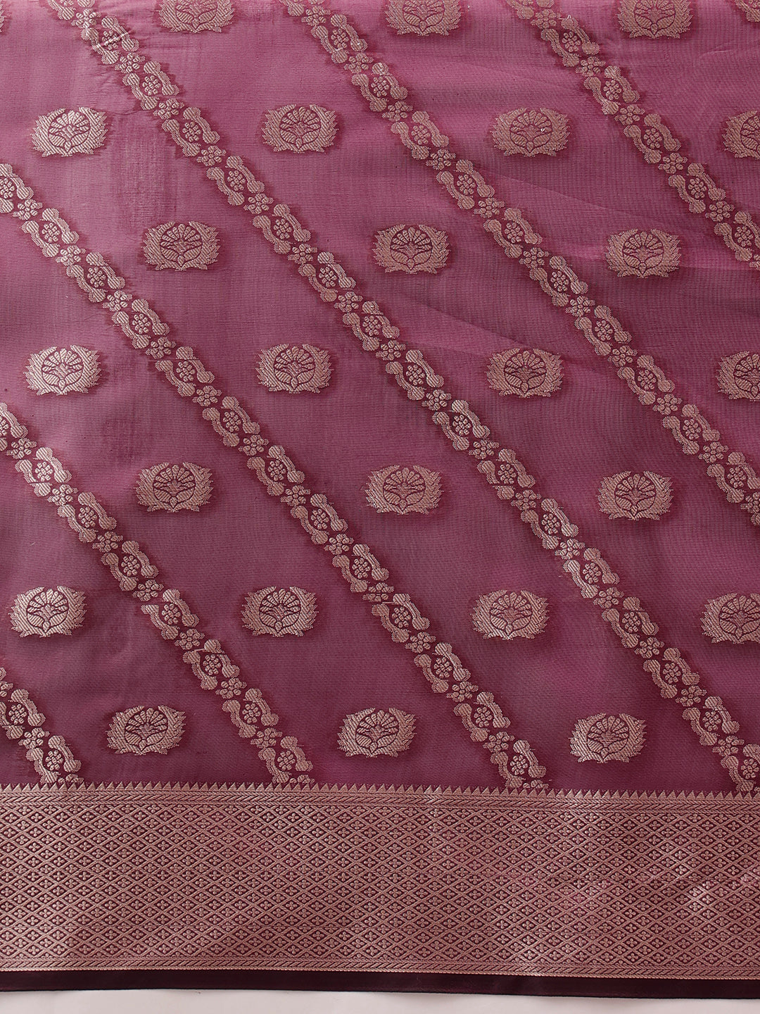 Organza Soft Silk Wine Saree With Floral Border
