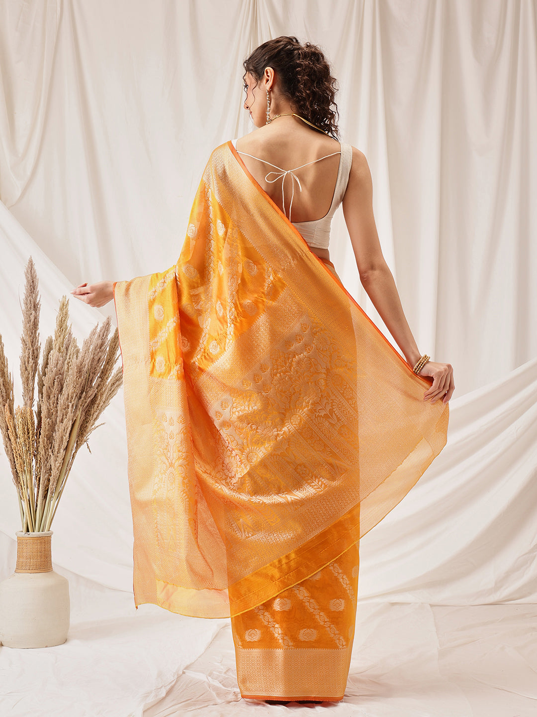 Organza Soft Silk Yellow Saree With Floral Border