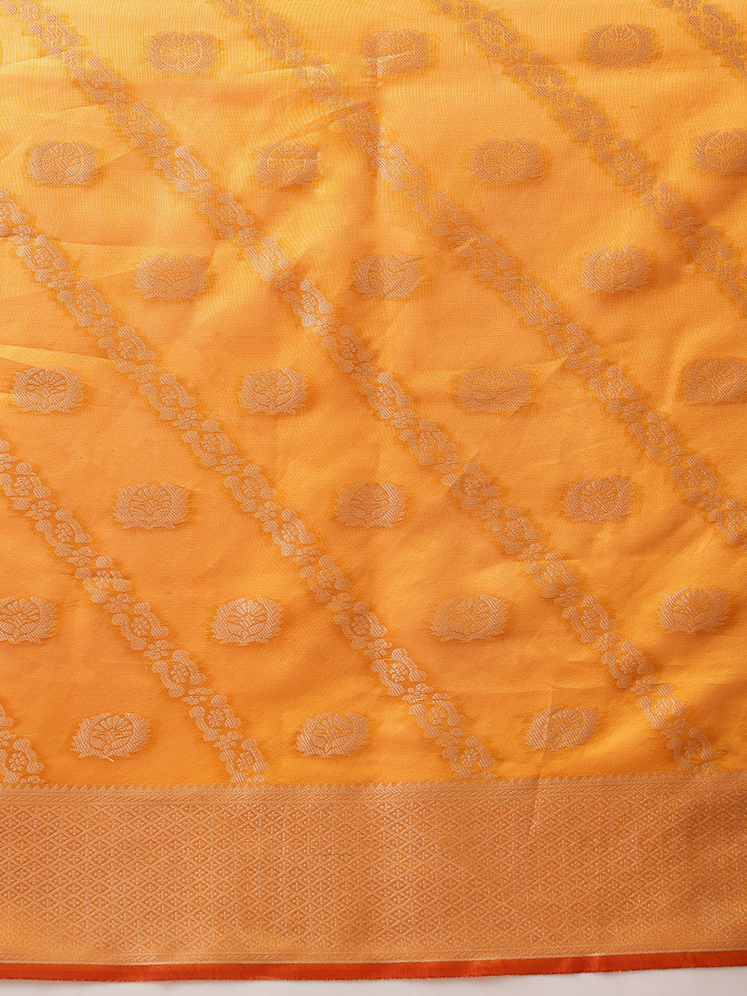 Organza Soft Silk Yellow Saree With Floral Border