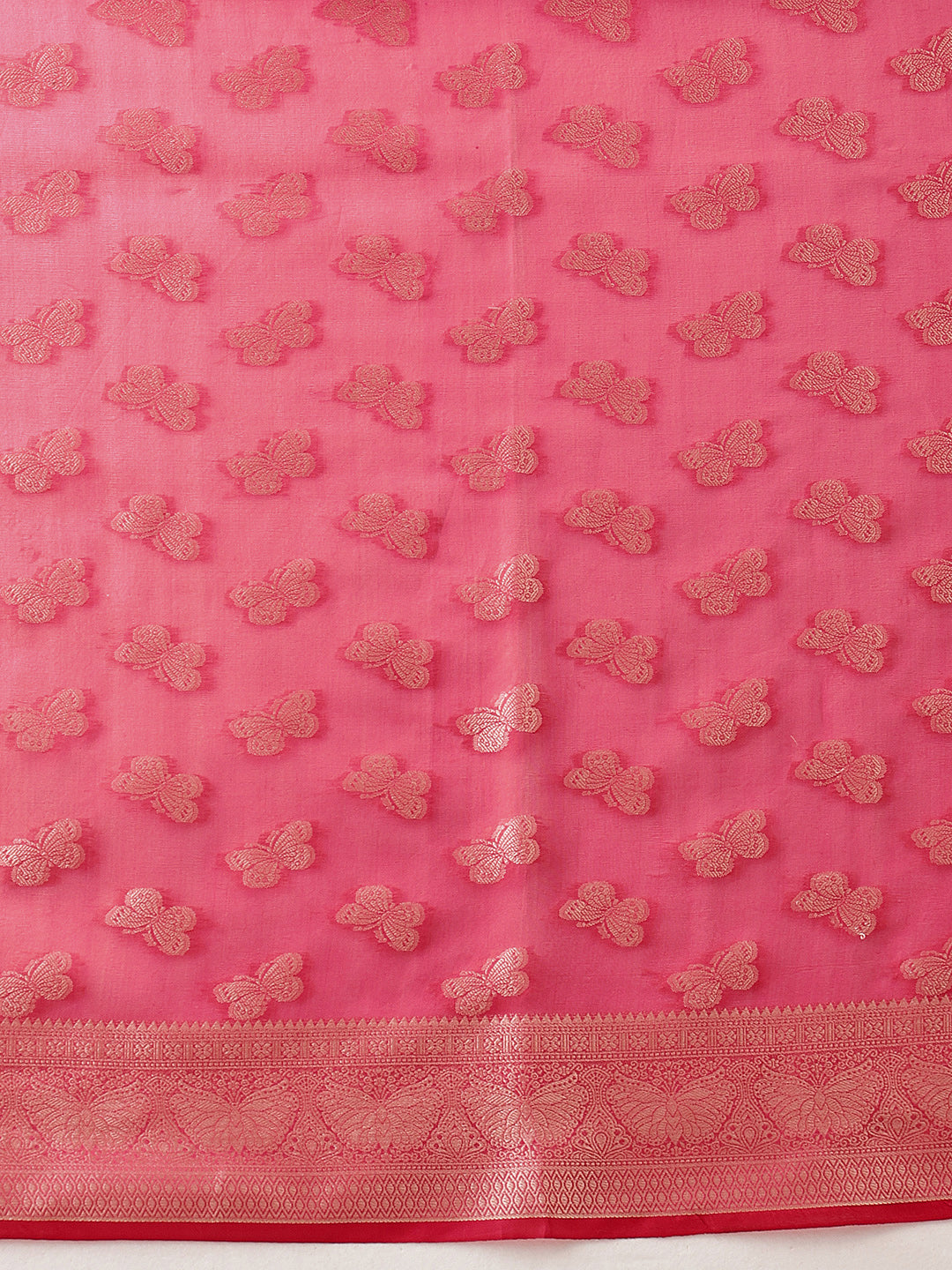 Butterfly Design Banarasi Organza Soft Silk Pink Saree