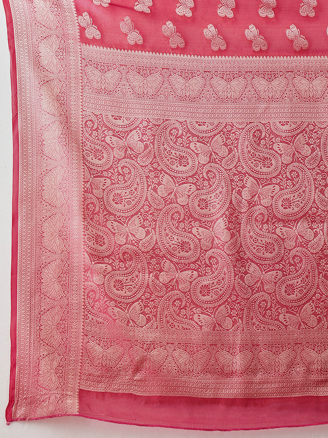 Butterfly Design Banarasi Organza Soft Silk Pink Saree