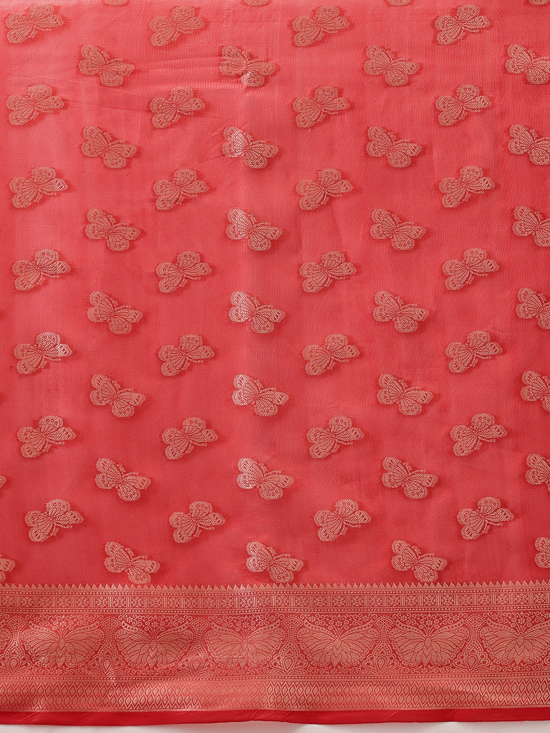 Butterfly Design Banarasi Organza Soft Silk Red Saree