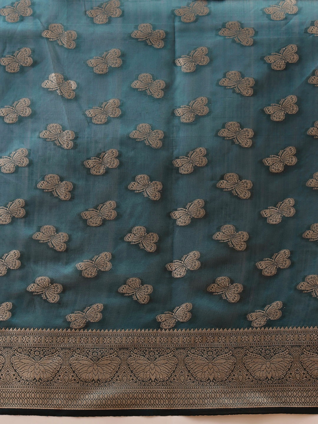 Butterfly Design Banarasi Organza Soft Silk Teal Saree